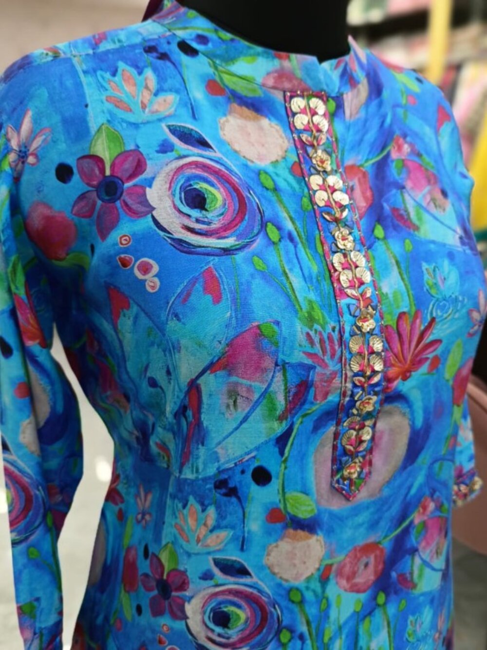 CHOYCE Trendy Blue - Colorful Digital Printed Women Muslin Tunic 3/4 Sleeve XL